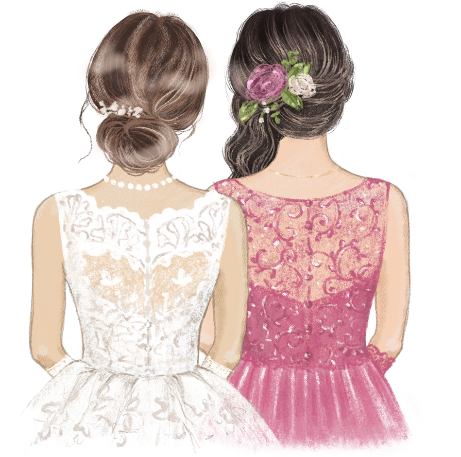 Bride and Bridesmaid together hand drawn illustration
